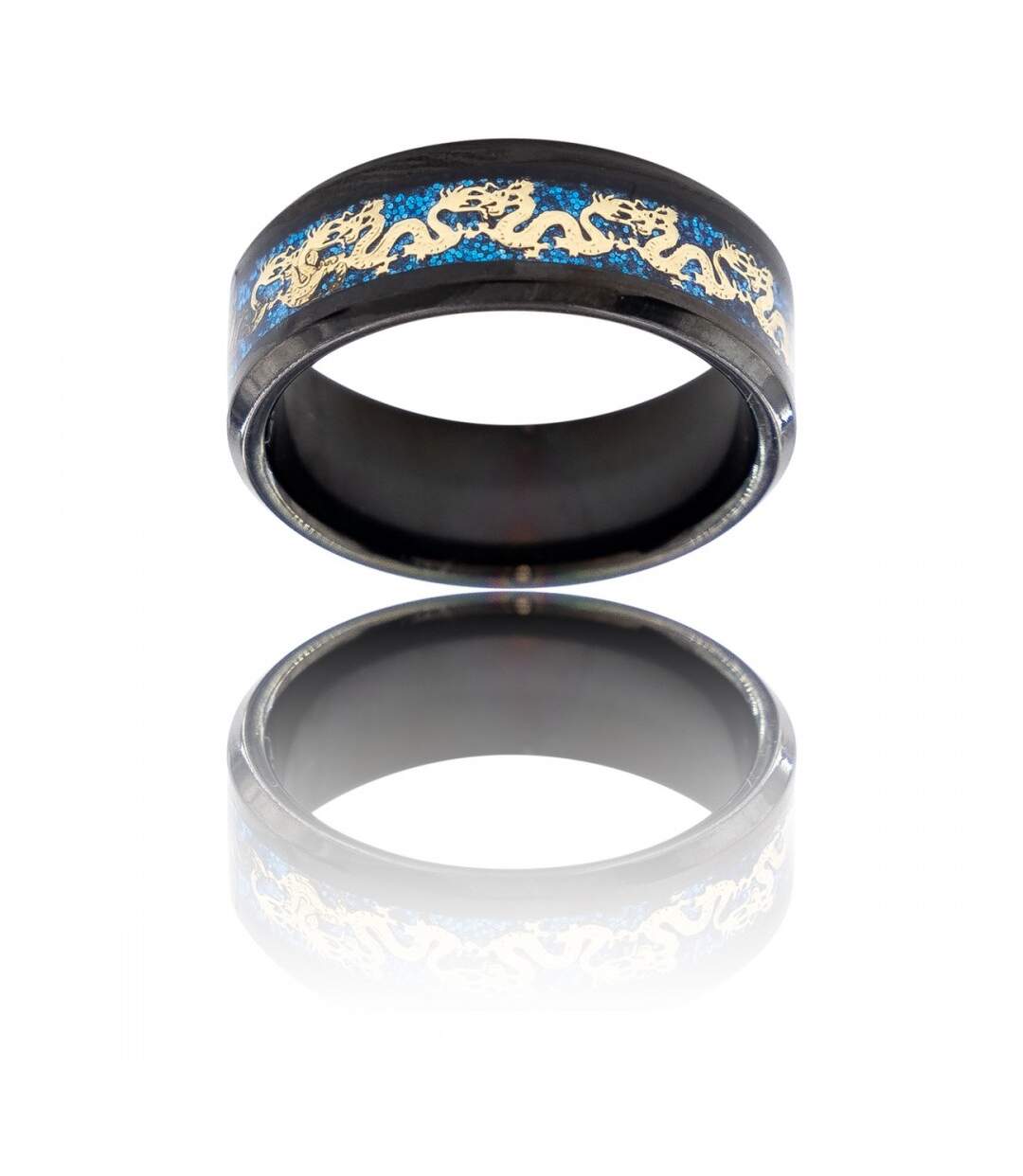 Bague Anneau Homme en Acier Couleur Noir Dragon