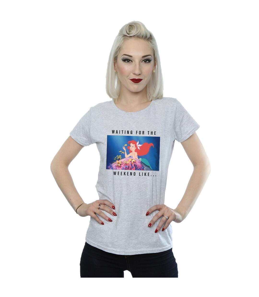 Disney Princess - T-shirt ARIEL WAITING FOR THE WEEKEND - Femme (Gris chiné) - UTBI37128-2