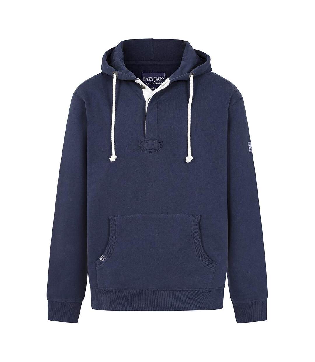 Mens Button Neck Hoodie Marine Lazy Jacks-1