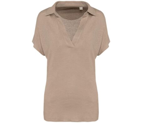 Polo en lin - Femme - PATS221 - beige wet sand