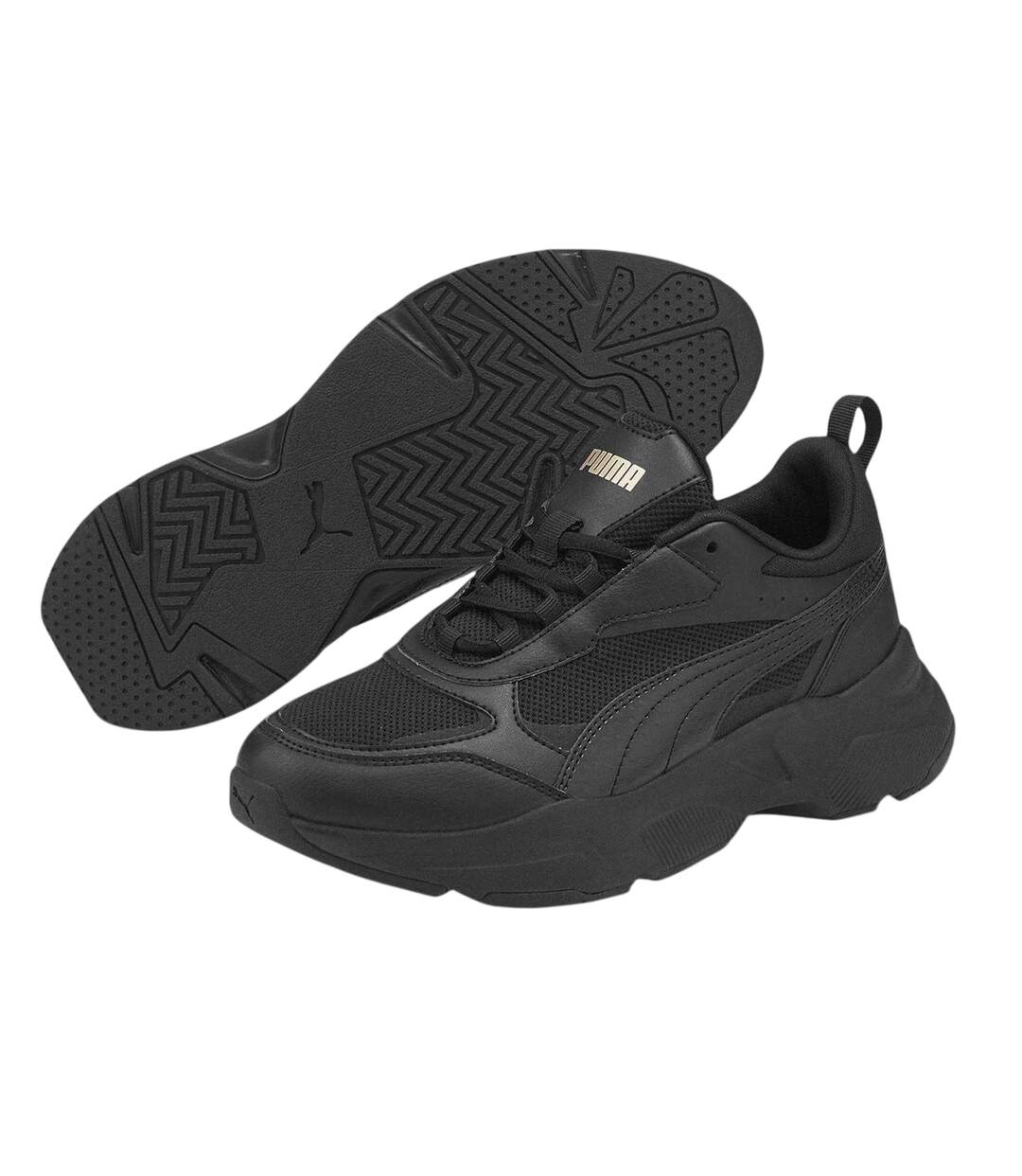 Womens/ladies Cassia Leather Trainers Black Gold Puma-4