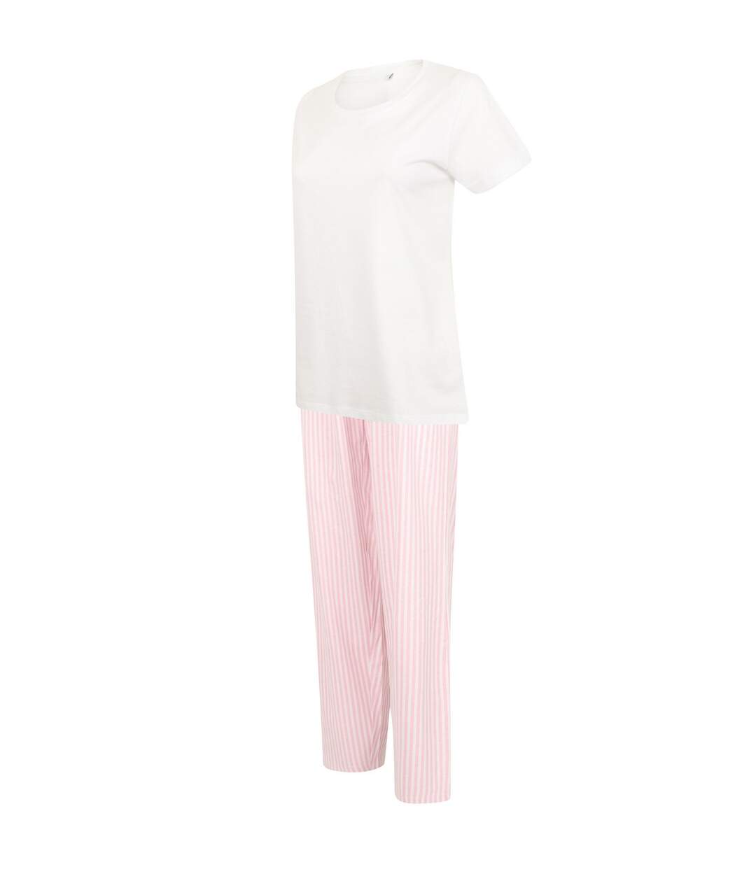Womens/ladies stripe pyjama set white/pink Towel City-3