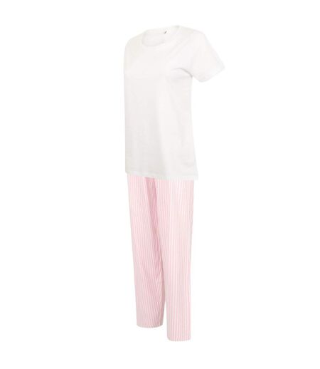 Womens/ladies stripe pyjama set white/pink Towel City