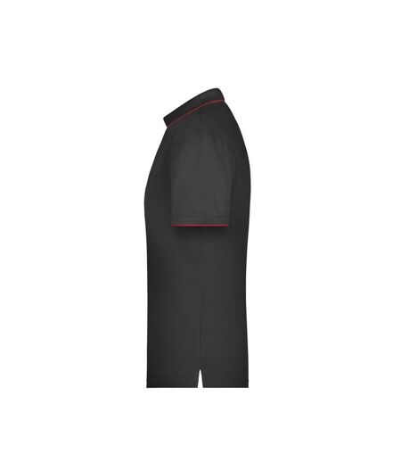 Polo Motif/style Rayures Contrastées Homme Noir Rouge James And Nicholson