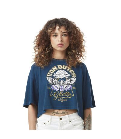 Crop top femme loose avec col constraté et print devant en coton Bu Vondutch