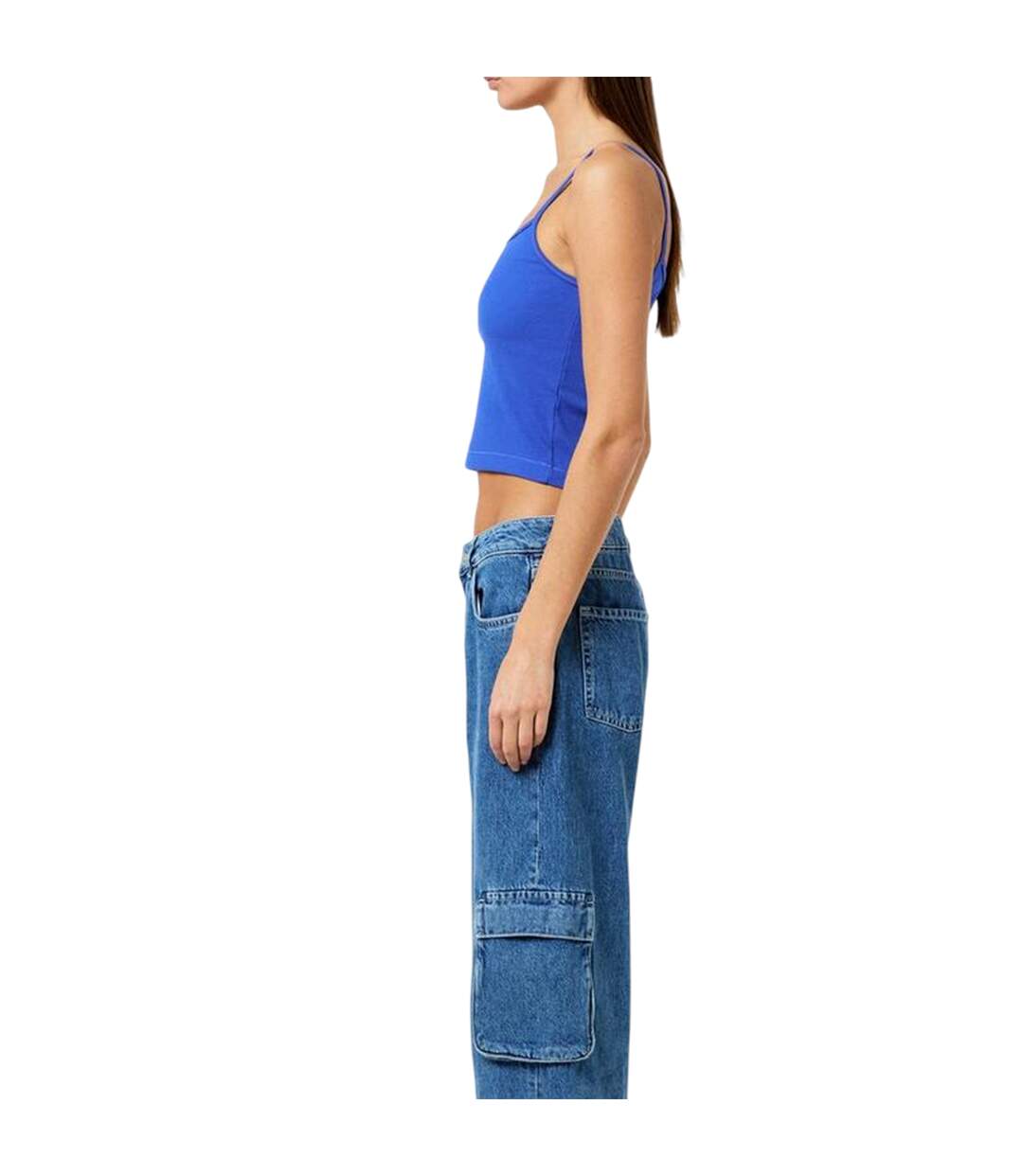 Womens/ladies Cotton Blend Slim Spaghetti Strap Tank Top Blue Champion-3
