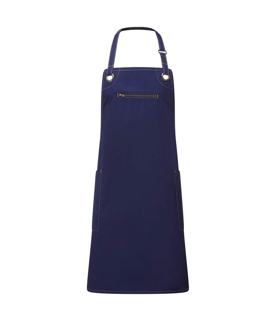 Unisex adult barley sustainable contrast stitching full apron one size navy/camel Premier-1