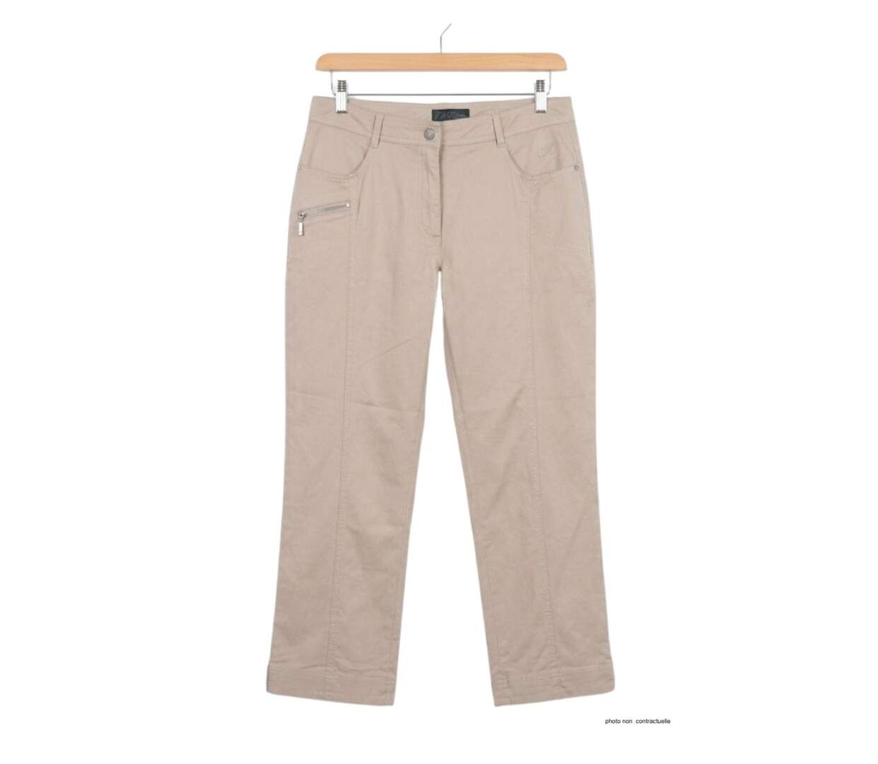 Pantacourt STRETCH Beige en coton avec zip fantaisie : confort et style moderne-2