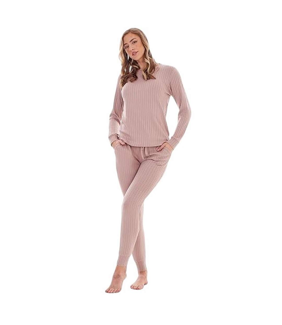 Ensemble De Pyjama Long Motif/style Côtelé Femme Taupe Keanu-2