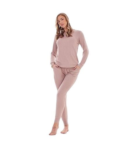 Ensemble De Pyjama Long Motif/style Côtelé Femme Taupe Keanu