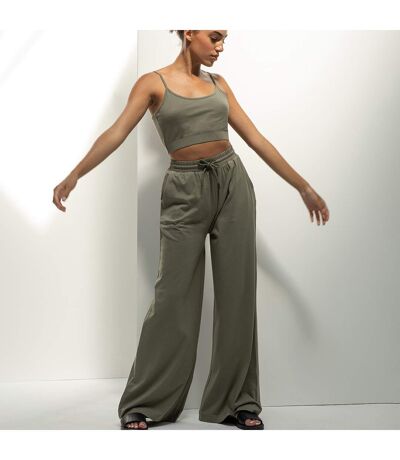 Womens/ladies Sustainable Wide Leg Jogging Bottoms Khaki Skinni Fit