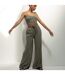 Womens/ladies Sustainable Wide Leg Jogging Bottoms Khaki Skinni Fit-1