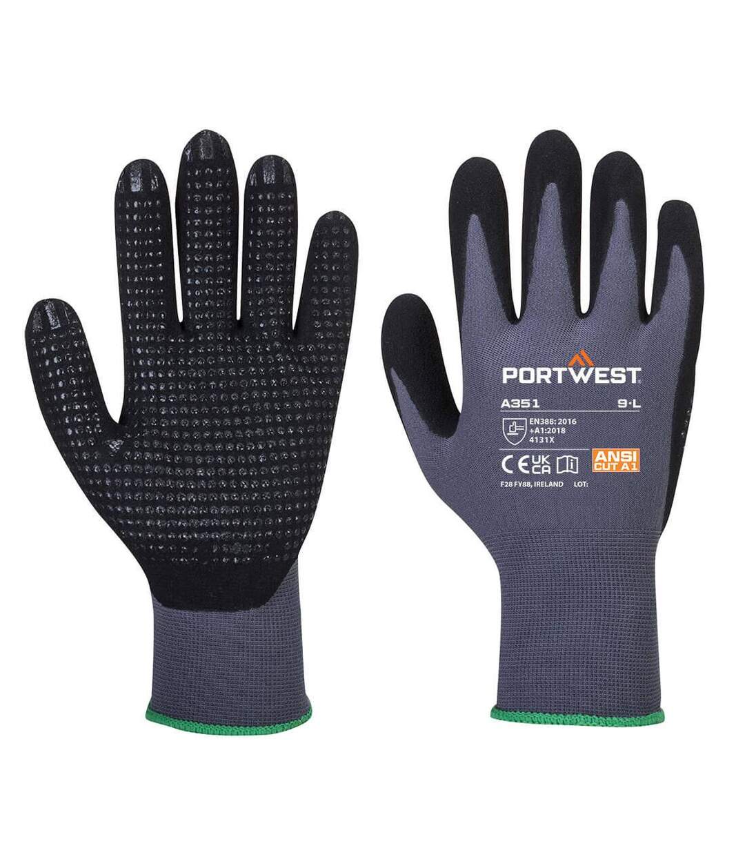 Unisex adult a351 dermiflex plus grip gloves l grey/black Portwest-1