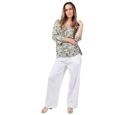 Top mi-saison style chemisier en viscose ASHLEY motif ethnique kaki Coton Du Monde