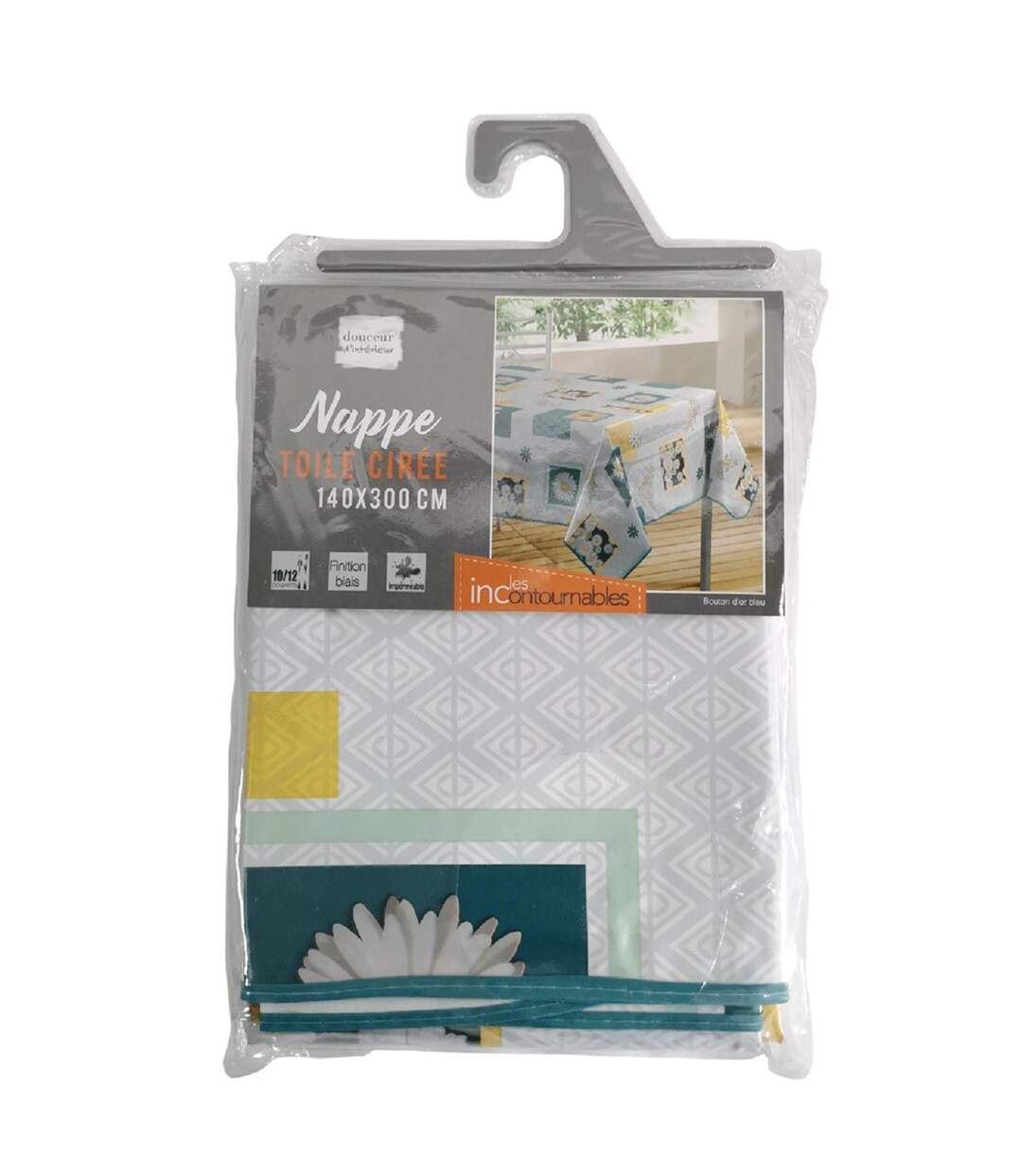 Nappe Toile Cirée Bouton d'Or 140x300cm Bleu-2