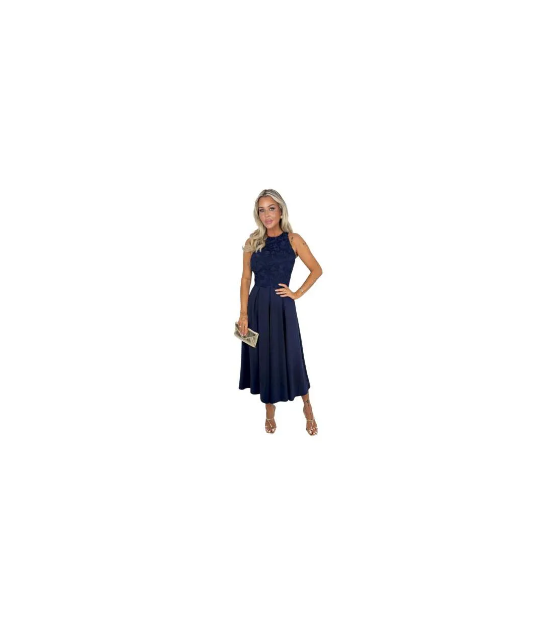 Robe Mi-longue Motif/style Brodé Femme Bleu Marine AX Paris-1
