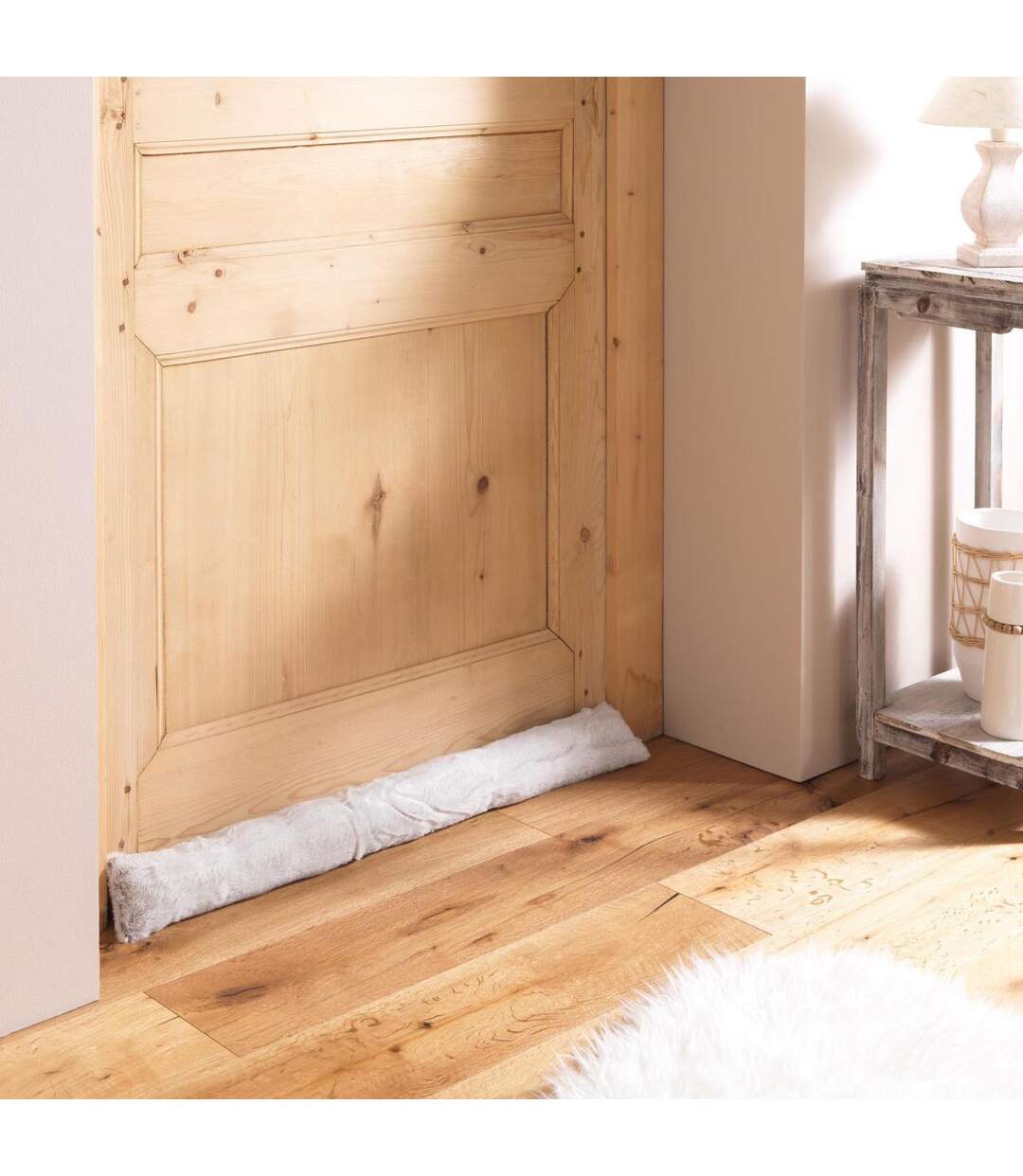 Boudin Bas de Porte Imitation Fourrure Lynx 80cm Naturel-3