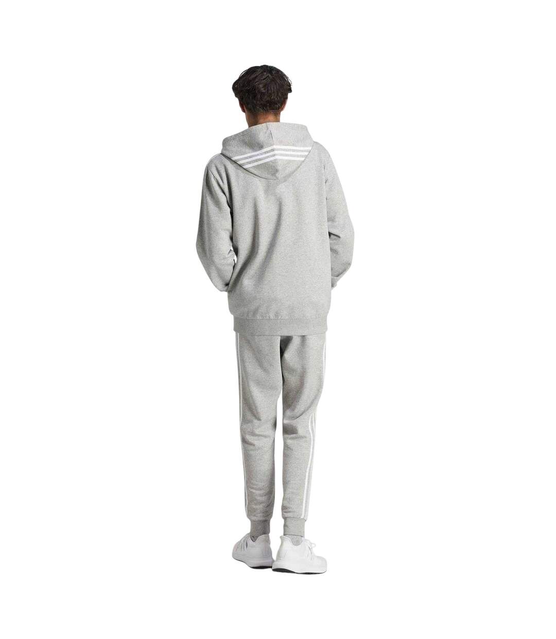 Mens 3 Stripes Fleece Tracksuit Grey Black Adidas-3