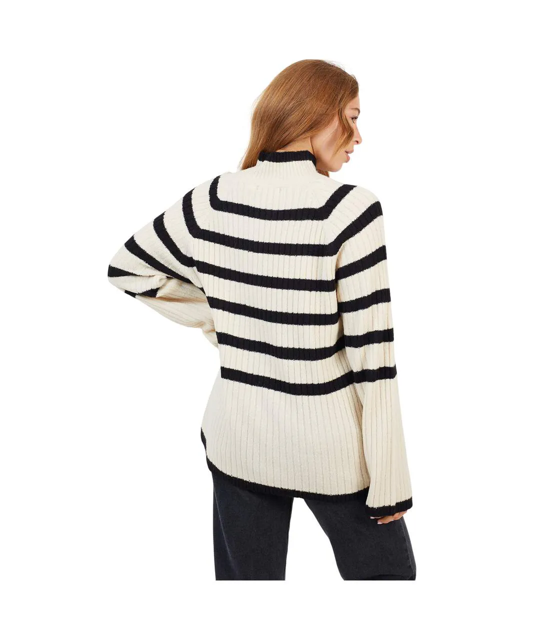 Womens/ladies Striped Mossy Yarn Jumper Cream Black Brave Soul-3