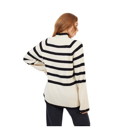 Womens/ladies Striped Mossy Yarn Jumper Cream Black Brave Soul