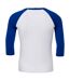 Unisex adult 3/4 sleeve baseball t-shirt white/royal blue Canvas