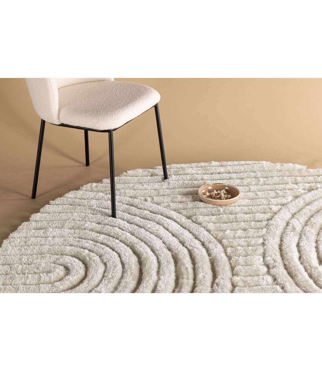Tapis Déco Texturé Rond Niklas 200cm Blanc-4