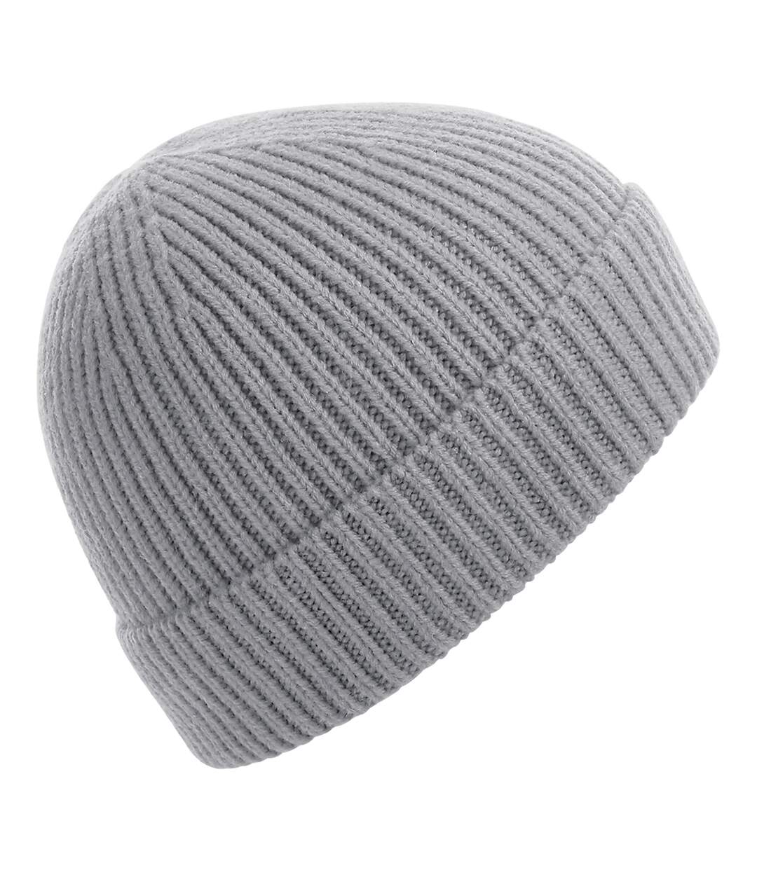 Unisex adult rib knit beanie light grey Beechfield-1