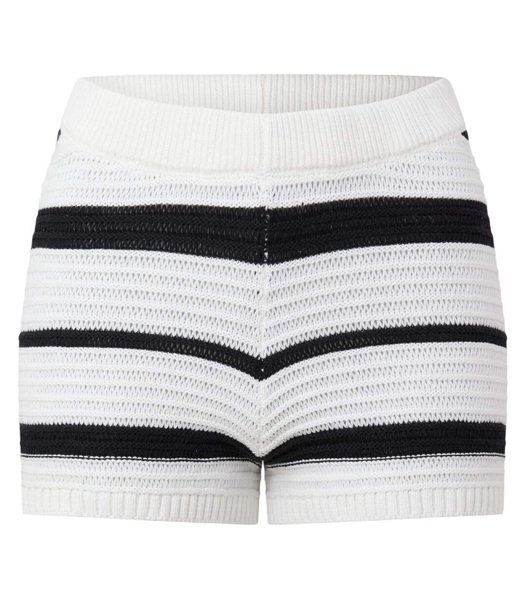 Womens/ladies Knitted Striped Snug Fit Shorts Cream Black I Saw It First-2