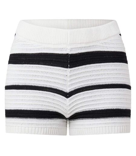 Womens/ladies Knitted Striped Snug Fit Shorts Cream Black I Saw It First