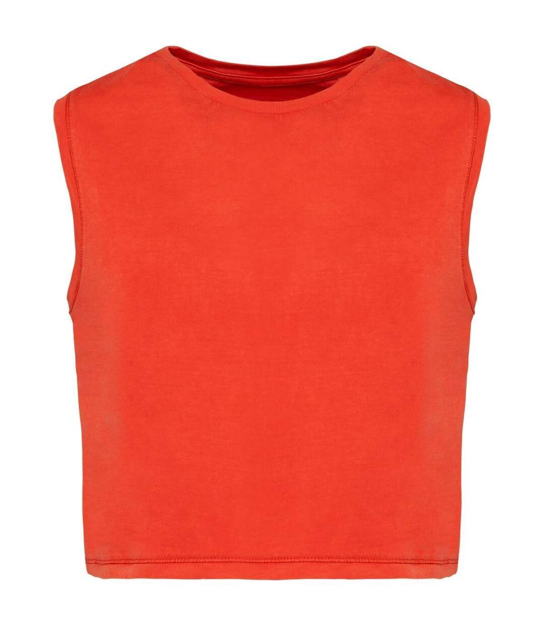 T-shirt crop sans manches écoresponsable - Femme - PAT342 - rouge paprika-1