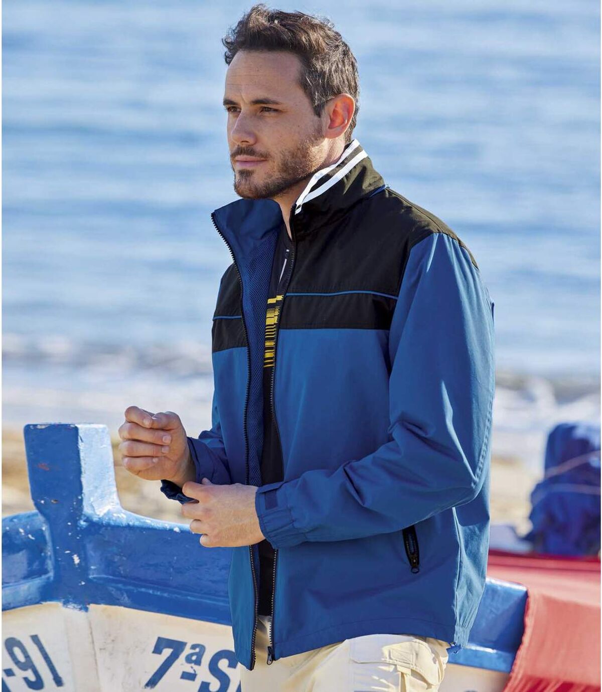Men's Blue Full-Zip Windbreaker - Foldaway Hood Atlas For Men