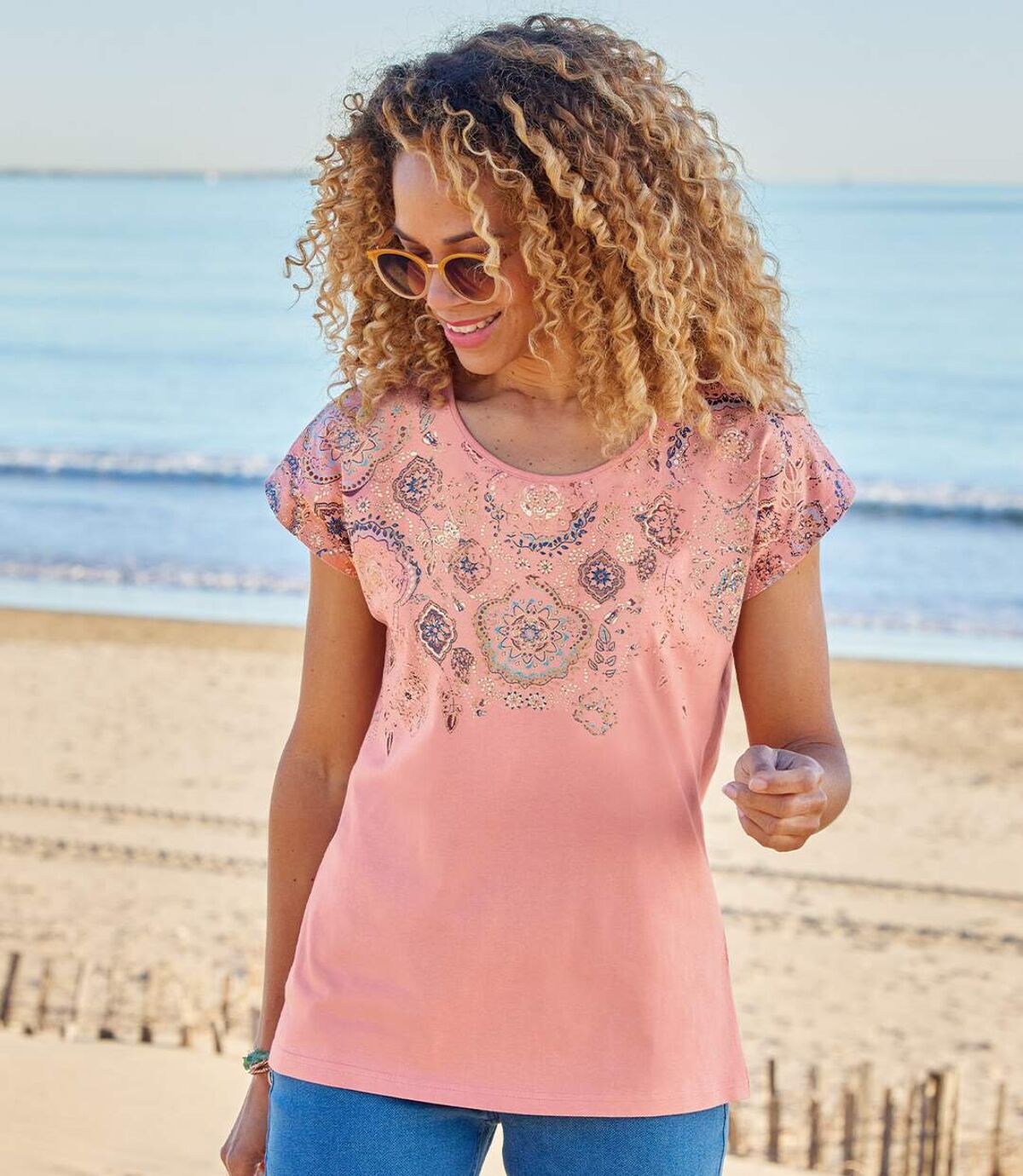 Women's Pink Patterned T-Shirt Atlas For Men