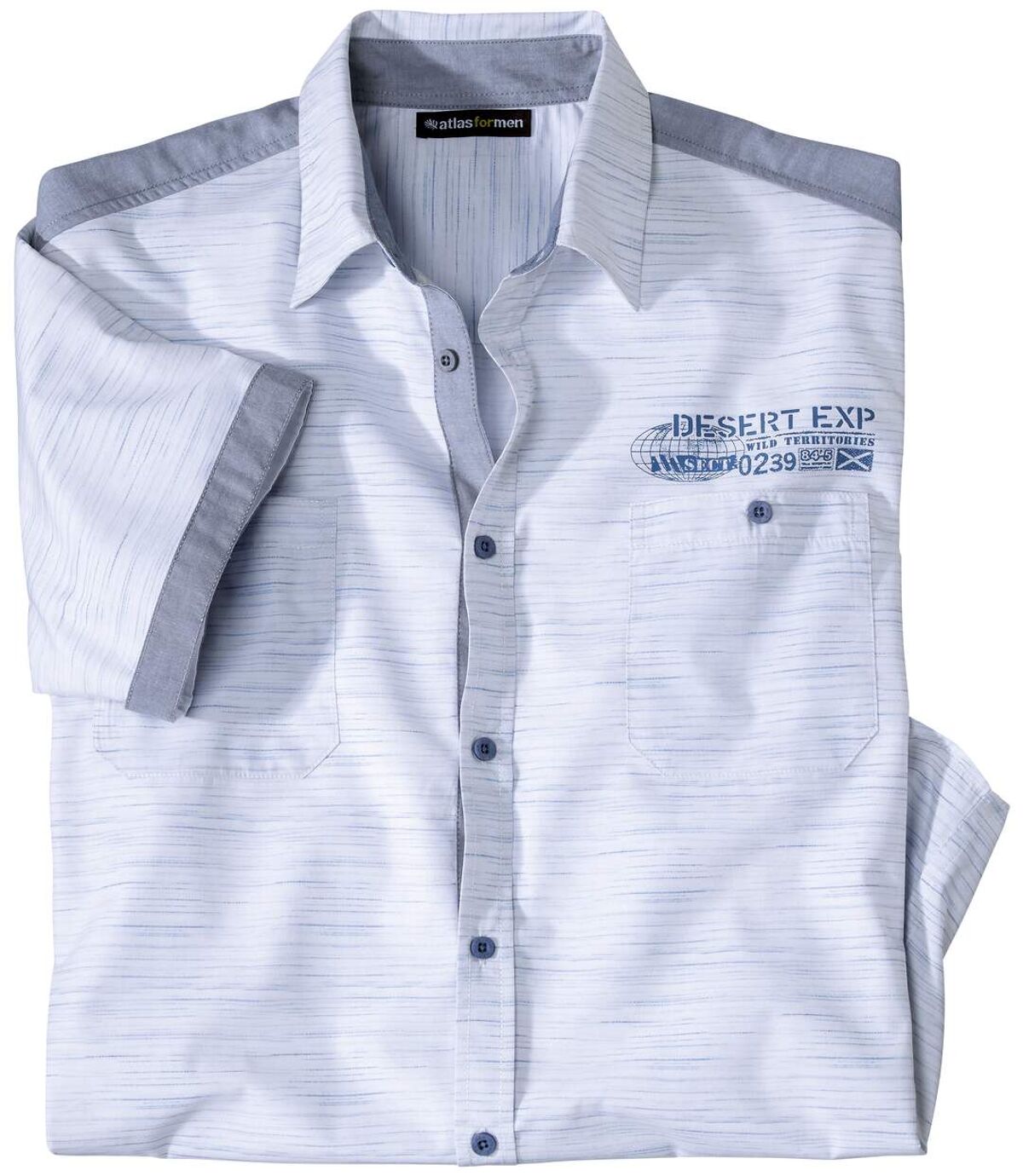 Men's Slub Fabric Shirt - White and Blue Atlas For Men