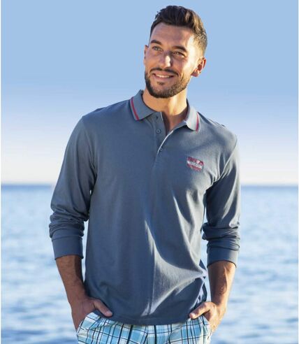 Pack of 2 Men's Long Sleeve Polo Shirts - Blue Red