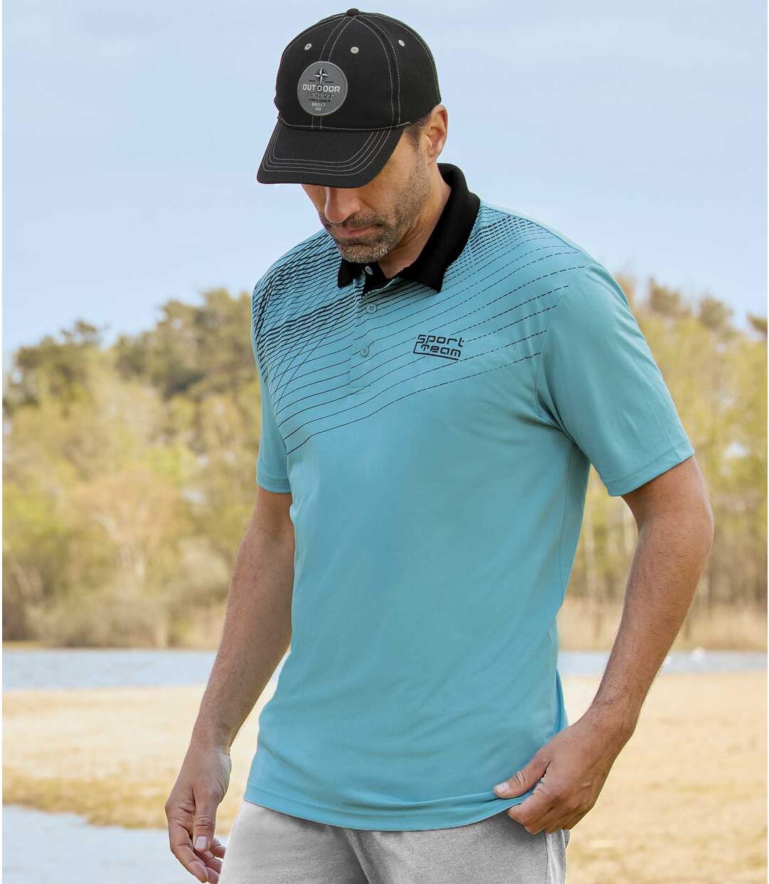 Pack of 2 Men's Sporty Polo Shirts - Grey Turquoise