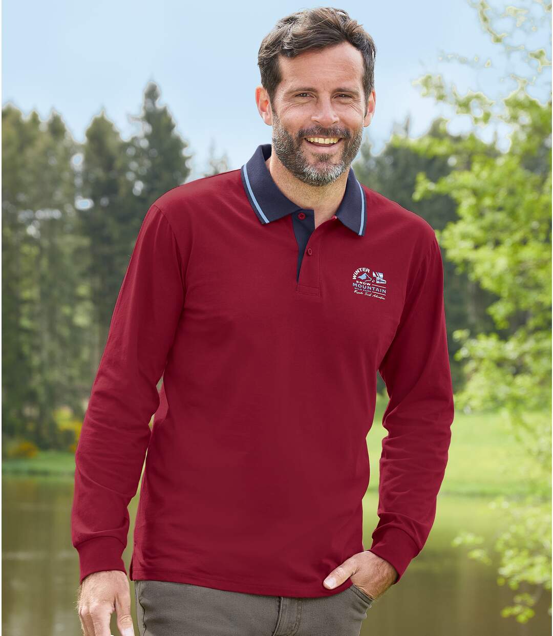 Pack of 2 Men's Long Sleeve Polo Shirts - Blue Burgundy-2