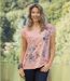 Women's Floral Short Sleeve T-Shirt - Peach