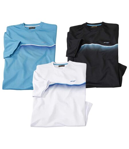 Pack of 3 Men's Summer Sports T-Shirts - White Turquoise Black