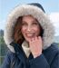 Women's Navy Parka with Faux-Fur Hood - Water-Repellent