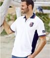Men's Rugby-Style Long Sleeve Polo Shirt - White Navy Red  Atlas For Men