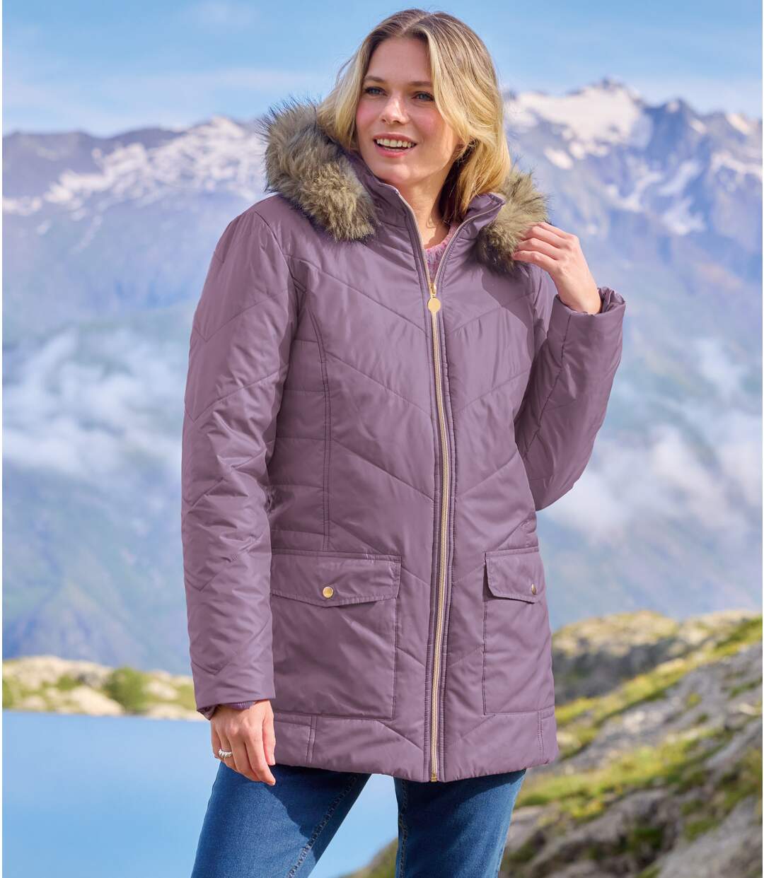 Women's Purple Hooded Water-Repellent Padded Jacket-1