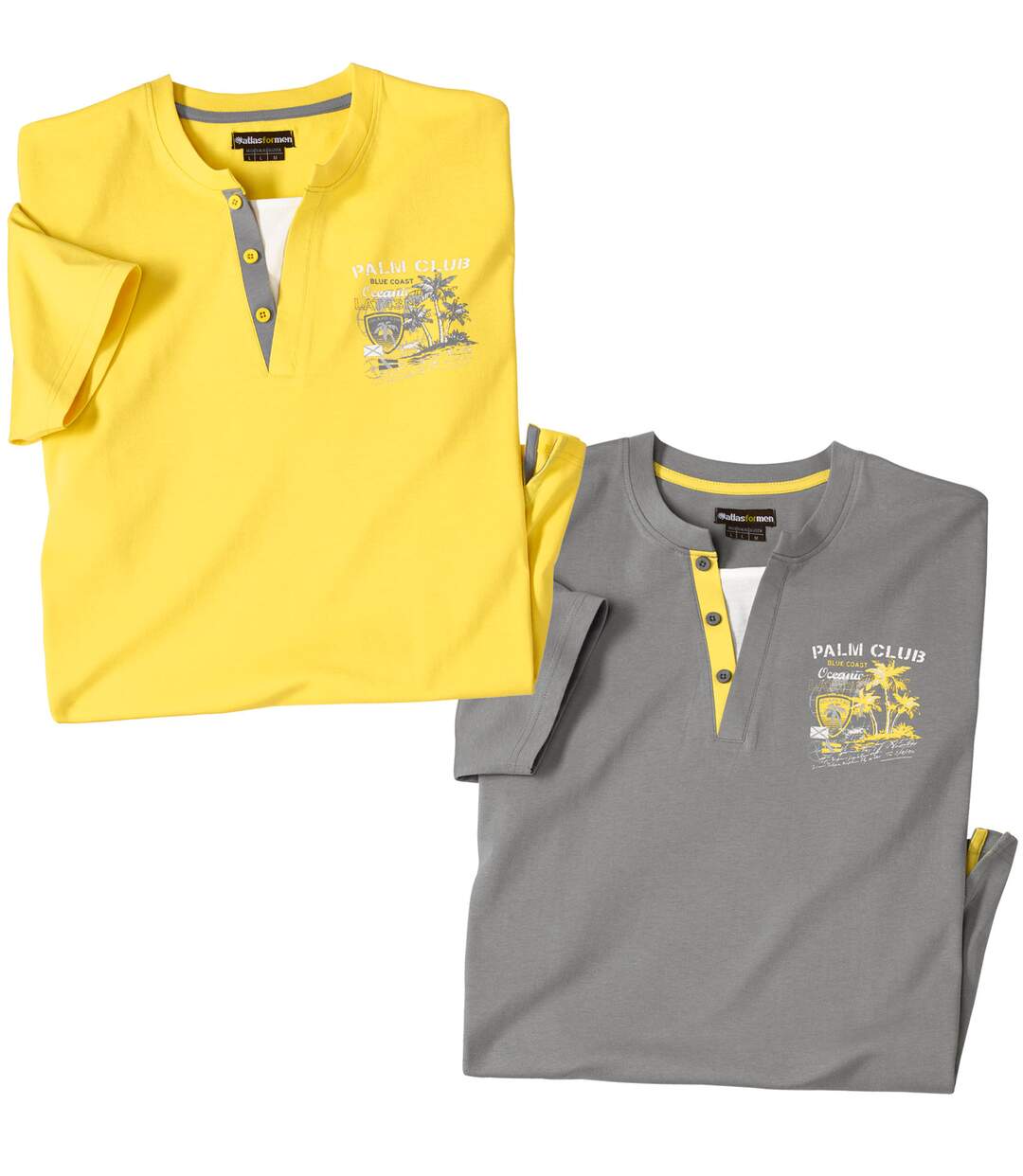 Pack of 2 Men's Henley T-Shirts - Yellow Grey-1