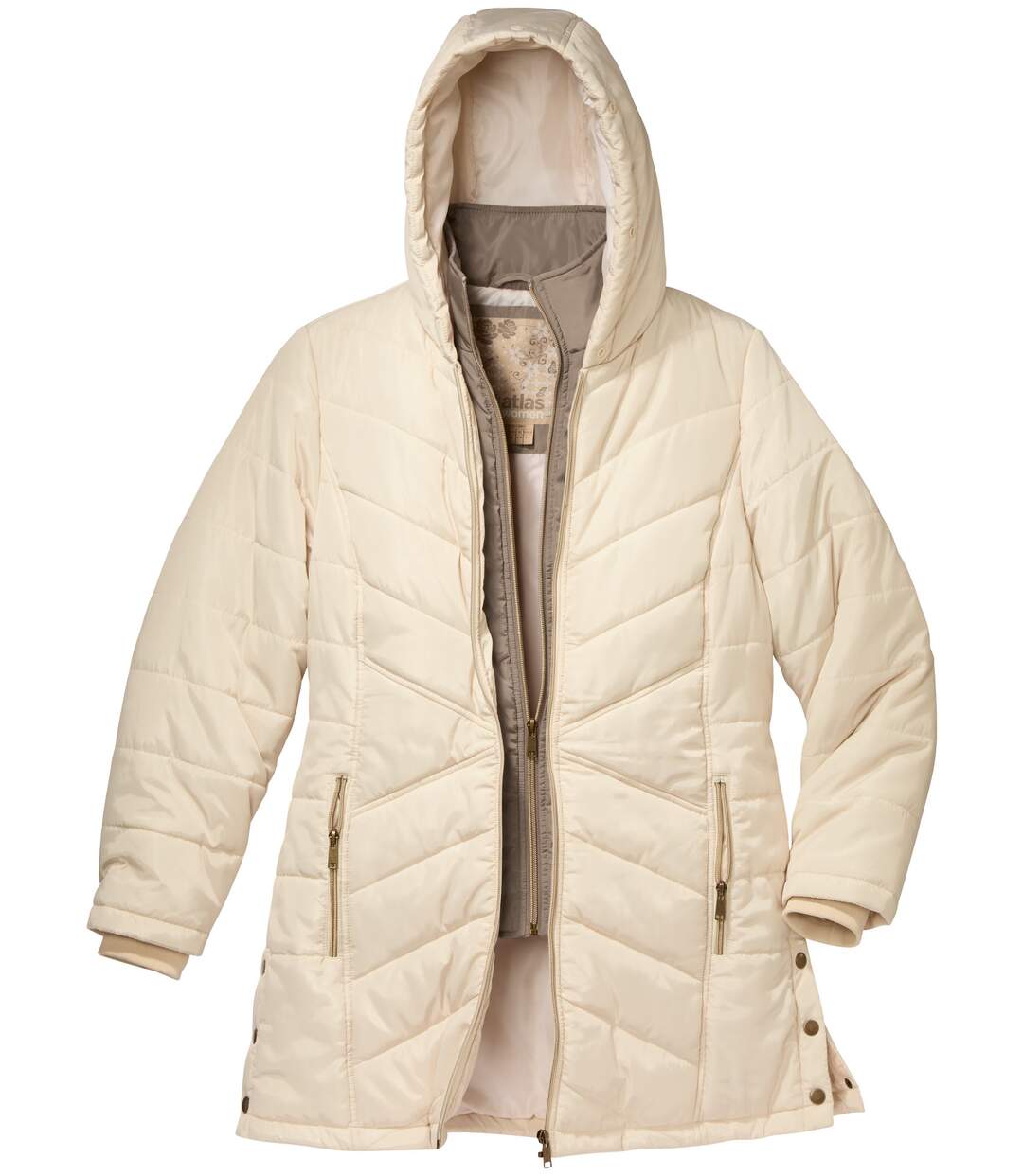 Women's Beige Padded Parka With Faux-Fur Hood-5