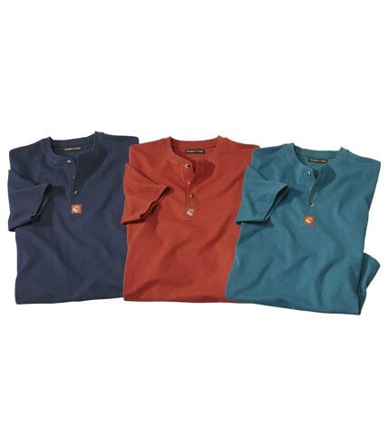 Pack of 3 Men's Classic Autumn T-Shirts - Navy Blue Brick