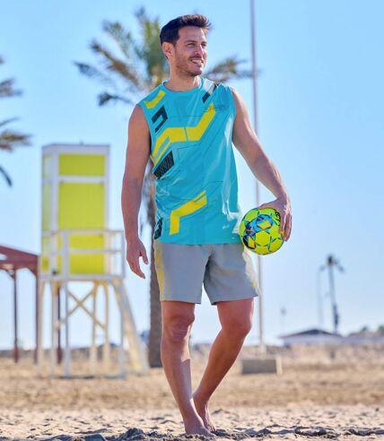 Pack of 3 Men's Sports Vests - Yellow Turquoise Black 