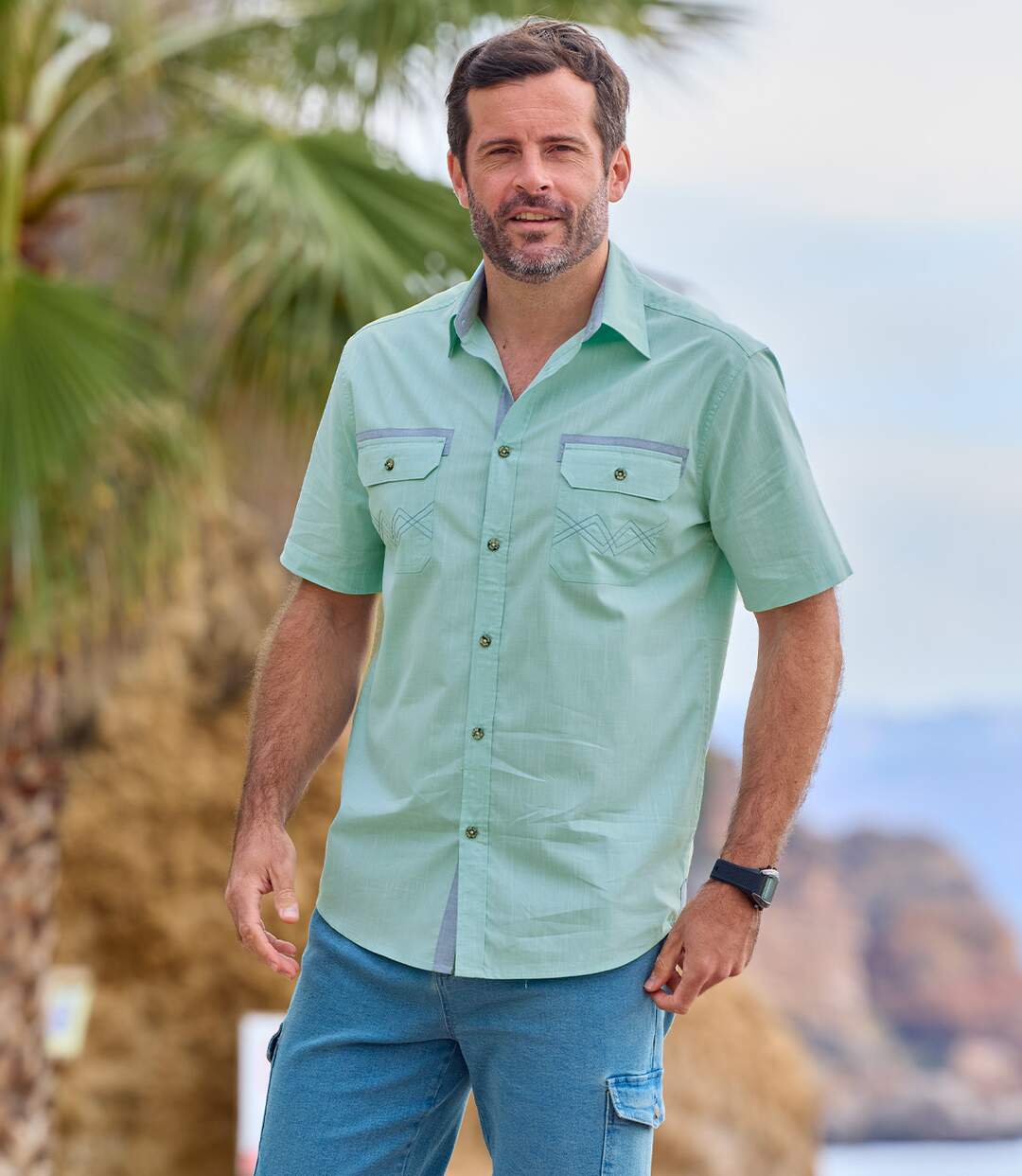 Men's Green Slub Cotton Shirt