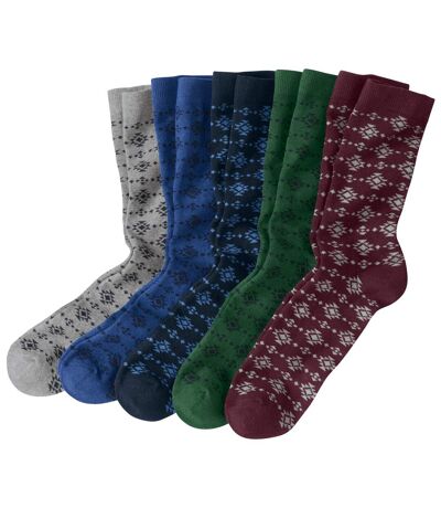 5 párból álló, jacquard mintás zokni készlet