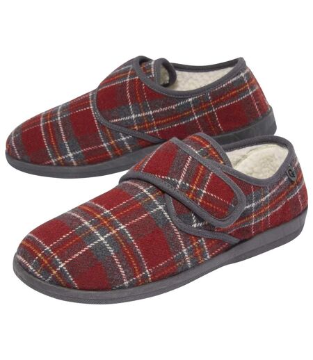 Men's Sherpa-Lined Checked Slippers - Red 
