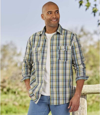 Men's Spring Checked Poplin Shirt - Blue 