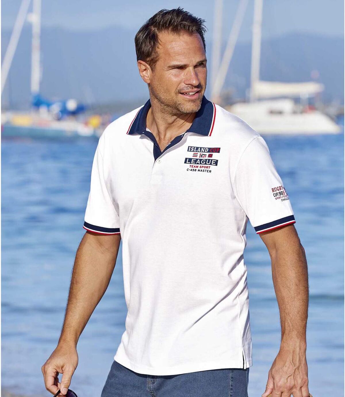 Pack of 2 Men's Piqué Polo Shirts - Navy White Atlas For Men